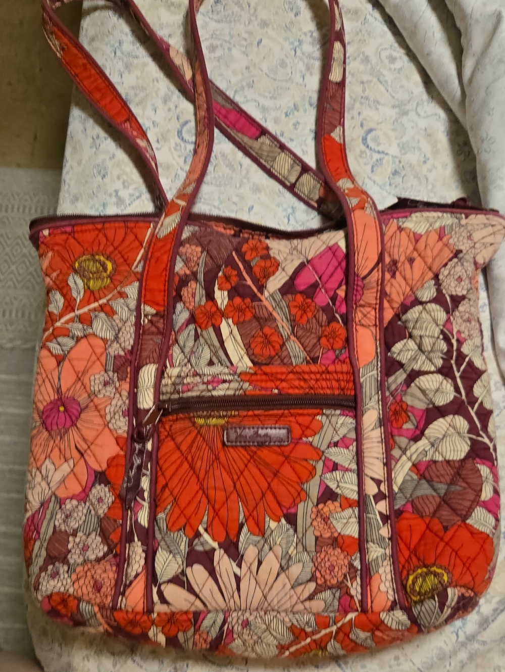 Vera Bradley Quilted Floral Tote in Orange, Pink and Burgundy